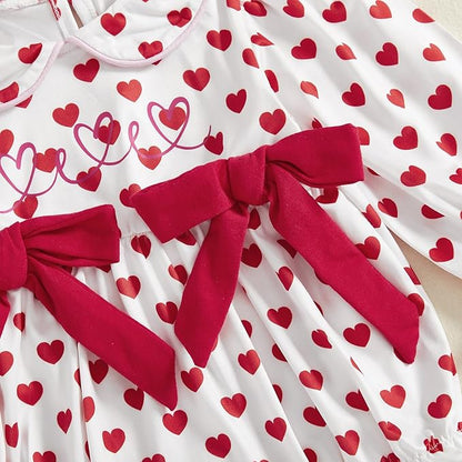 WASAIGOOD Newborn Baby Girl Valentines Romper Infant Doll Neck Bubble Sleeve Bodysuit Heart Outfit Baby Valentines Day Onesie