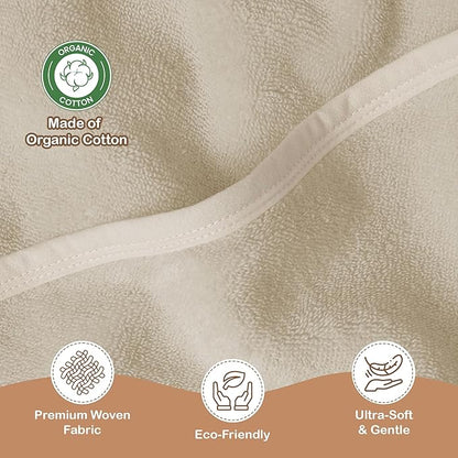 Organic Cotton Plush Woven Hooded Baby Towels, 31x31 Inches, Plush Bath Towels with Hood for Newborns and Kids, Girls & Boys (Ivory, 31.4" L x 31.4" W)