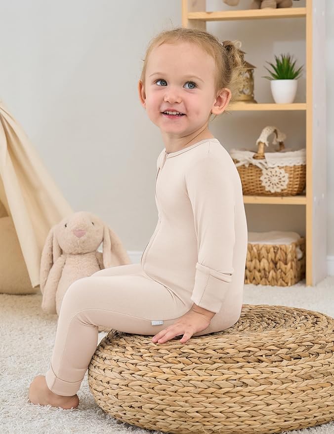 Jimonda Bamboo Baby Boys Romper Fold-Over Footies and Mitten Pajamas Long Sleeve Sleeper Girl Footless Clothes 3-Packs