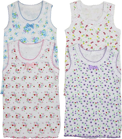 ToBeInStyle Girl's 4 Pack Ruffle Hem Cotton Tank Tops