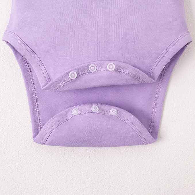0-24M Infant Girls Ruffle Collar Romper Baby Girl Solid Color Bodysuit Casual Jumpsuit (Purple short, 0-3 Months)