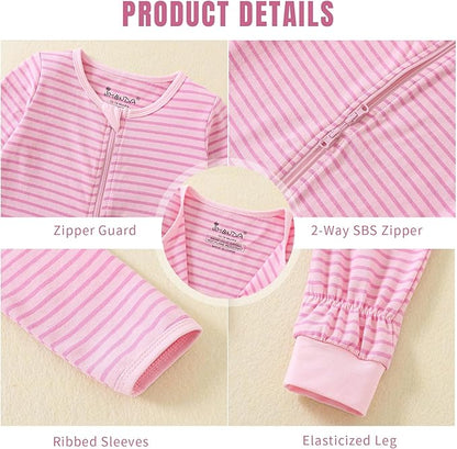Jimonda Baby Sleeper Rompers,Unisex Boys Girls Zip-Front Pajamas One-Piece Footless Outfit 0-24 Months (Pack of 2