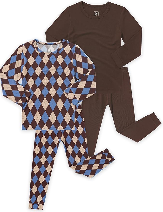JunNeng Bamboo Viscose Pajamas for Toddler Boys, Baby Kids Diamond Pajamas Snug Fit Long Sleeve Sleeper