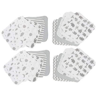 Spasilk 20-Piece Washcloth Set for Newborn Boys and Girls, Soft Terry Baby Washcloths, Baby Essentials, Gray Celestial