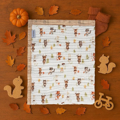 Organic Cotton Muslin Baby Blanket for Boys and Girls - Luxurious Soft Toddler Quilt for Swaddling - Gender Neutral Blanket - Baby and Toddler Gift - Forest Friends