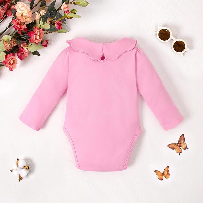 0-24M Infant Girls Ruffle Collar Bodysuit Baby Girl Casual Romper Toddler Solid Color Jumpsuit Winter Clothes