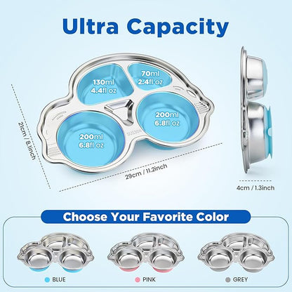 Stainless Steel Baby Suction Plates: Divided Plates Designed for Babies and Toddlers, Made of 100% Food-Grade Materials Ideal for Baby-Led Weaning BPA-Free Toddler Feeding Dishwasher Safe Blue