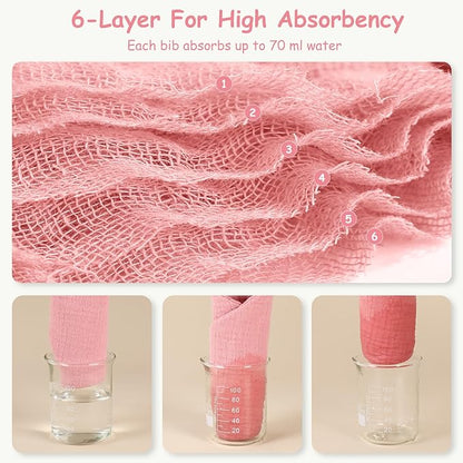 Yoofoss Muslin Baby Bibs 10 Pack 100% Organic Cotton 6-Layer Soft Absorbent Drool Bandana Baby Bibs for Drooling and Teething for Boys and Girls, Gradient Pink