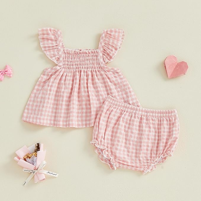 Mubineo Baby Girl Summer Clothes Cute Ruffle Tops Dress Shorts Outfits Set Infant Toddler Shrit Bloomers Princess Outfit