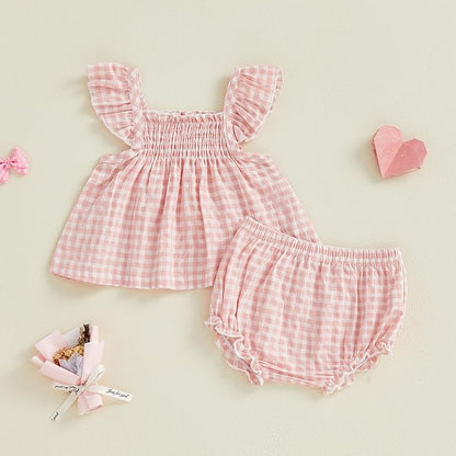 Mubineo Baby Girl Summer Clothes Cute Ruffle Tops Dress Shorts Outfits Set Infant Toddler Shrit Bloomers Princess Outfit