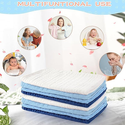 Buryeah Muslin 20 Pcs Burp Cloths Large 20" x 10" 100% Cotton 6 Layers Ultra Absorbent and Soft Hand Washcloths for Baby Drool and Messes Gentle Burp Cloth for Boys & Girls(Cool Colors)