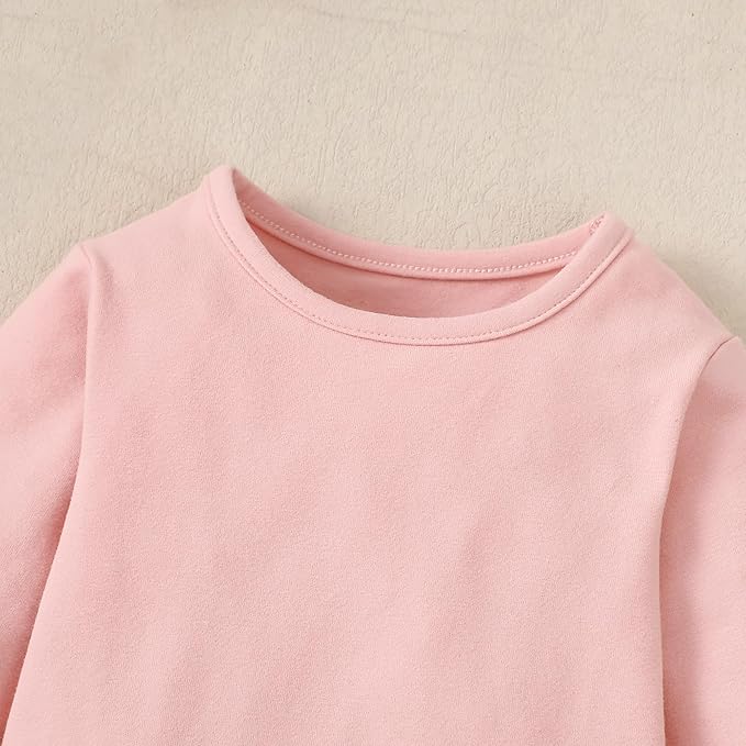 ROMPERINBOX Long Sleeve Onsies Girl 3 Pack Knitted Solid Baby Crew Neck Bodysuit Multicolors 0-24 Months