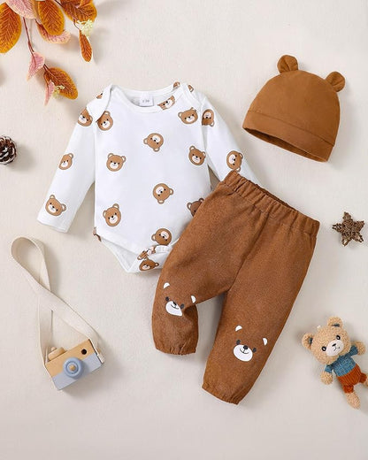 Baby Boy Clothes Infant Newborn Fall Winter Outfits Long Sleeve Letter Print Romper + Hat + Pants Set