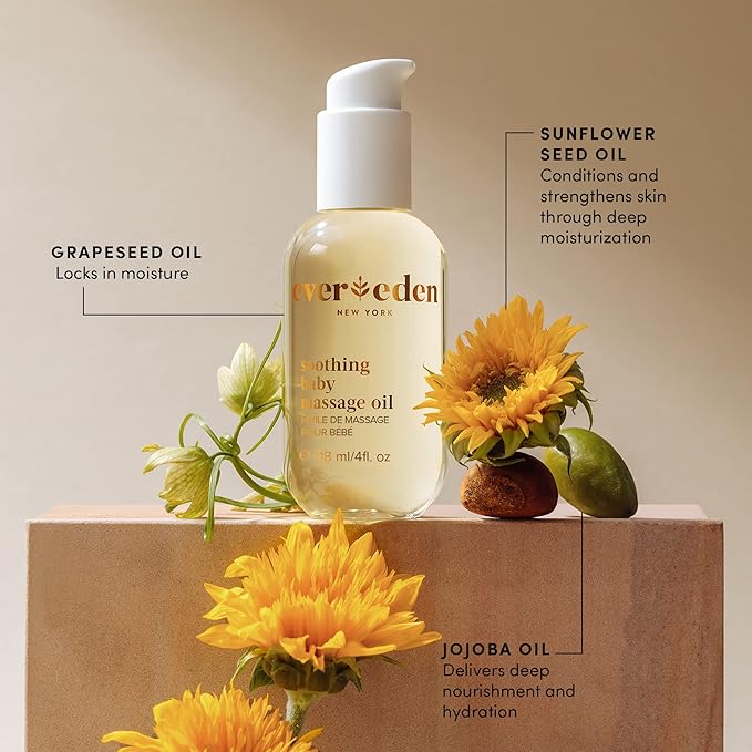 Evereden Soothing Baby Massage Oil 10.1 fl oz. | Clean Baby Care | Non-toxic and Fragrance Free | Clean Ingredients