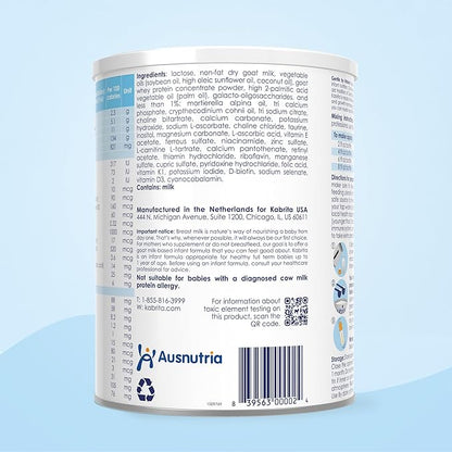 Kabrita Goat Milk-Based Infant Formula Powder with Iron, DHA, ARA & Prebiotics, for Infants 0–12 Months, Non-GMO, 28 oz