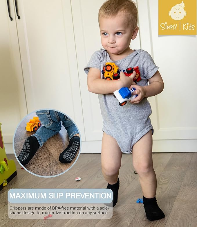 Baby Mid-Crew Socks with Grips (9 Pairs) for 0-7 Years Old Toddler Boy Girl Kids