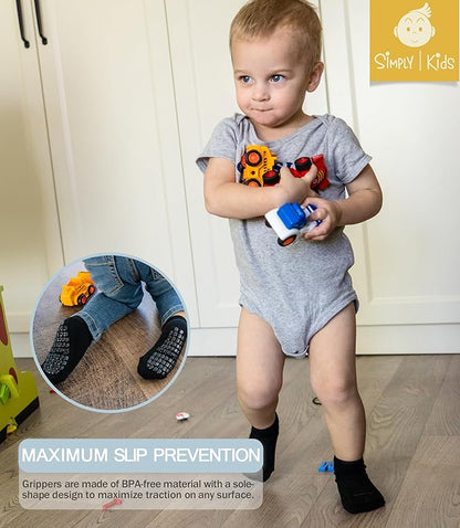 Baby Mid-Crew Socks with Grips (9 Pairs) for 0-7 Years Old Toddler Boy Girl Kids