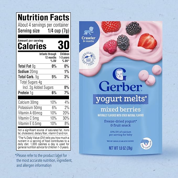 Gerber Yogurt Melts Freeze-Dried Yogurt Snack, Mixed Berries 1 Ounce (Pack of 7)