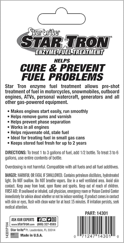 STAR BRITE Star Tron Enzyme Fuel Treatment SEF Gasoline Formula - 1 oz. Treats 6 Gallons - 1 OZ Twin Pack (14301)
