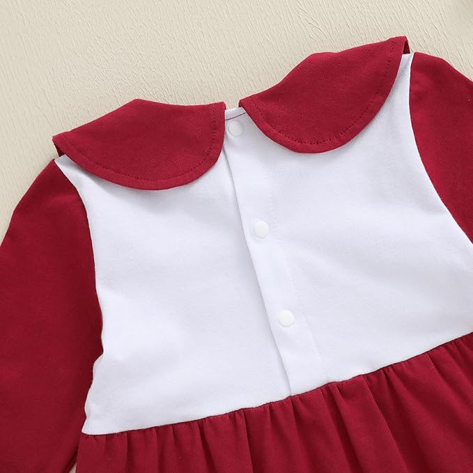 Gaono Newborn Baby Girl Romper Waffle Knit Striped Long Sleeve Doll Collar Heart Bow Jumpsuit Bodysuit Fall Winter Clothes