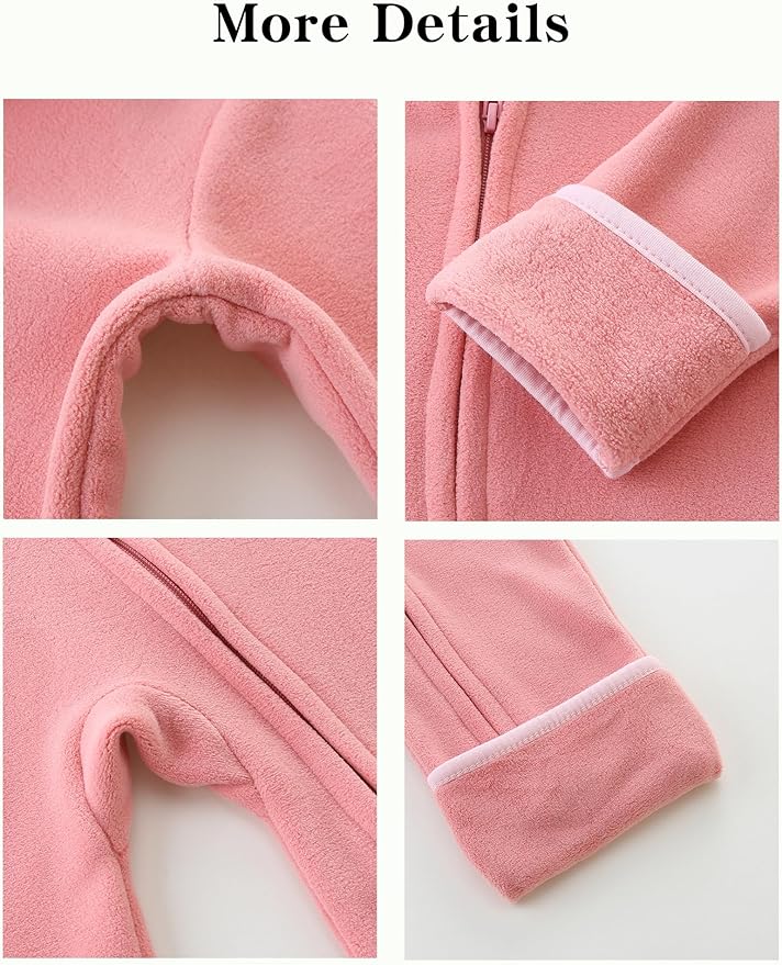 Newborn Baby Bear Onesie Winter Snowsuit With Fold-over Mittens & Footies Zip Up Baby Fleece Jumpsuit 0-18M