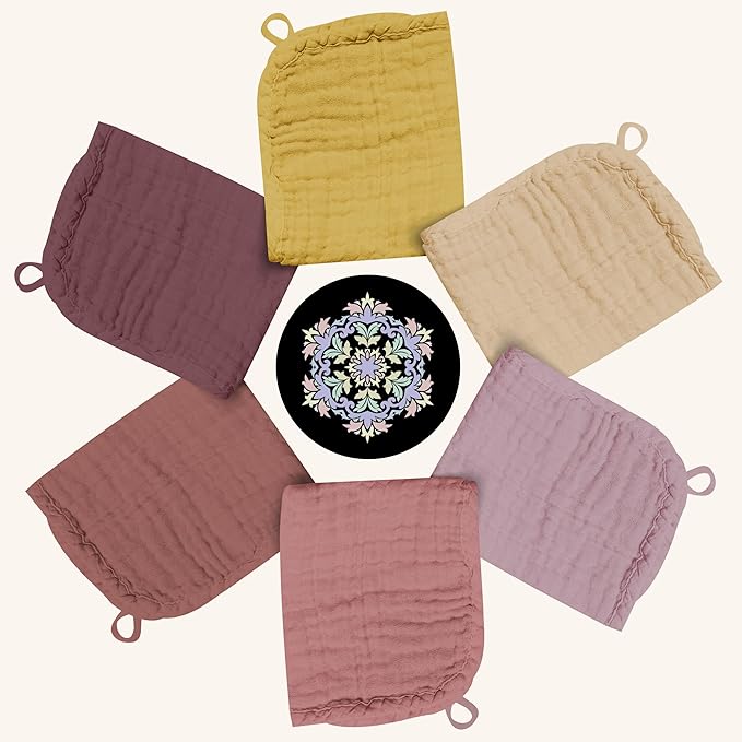 Baby Washcloths -100% Cotton Muslin Soft Baby Bath Wash Cloths and Absorbent Baby Wipes for Newborns Kids Girls and Boys - 12 Pack, 12x12 Inches - Brown, Honey, Bean Paste Series