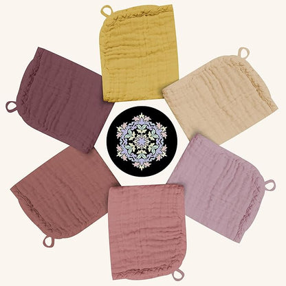 Baby Washcloths -100% Cotton Muslin Soft Baby Bath Wash Cloths and Absorbent Baby Wipes for Newborns Kids Girls and Boys - 12 Pack, 12x12 Inches - Brown, Honey, Bean Paste Series