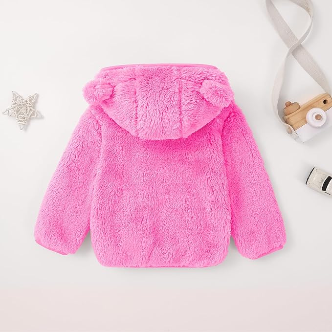 Baby Toddler Boys Girls Fleece Jacket with Hood Zip Up Cute Bear Coats for Infant Boys Girls Fuzzy Jacket with Ear 1-5T
