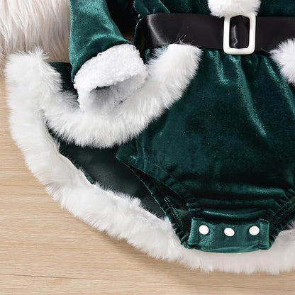 Newborn Infant Baby Girl Christmas Clothes Santa Claus Romper Dress Fur Trim Velvet Jumpsuit Bodysuit Hat Costume