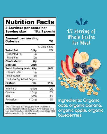 Amara Organic Baby Food - Stage 2 - Oats & Berries - Baby Cereal to Mix With Breastmilk & Water - Shelf Stable Baby Food Pouches Made from Organic Fruit and Veggies - 5 Pouches, 3.5oz Per Serving