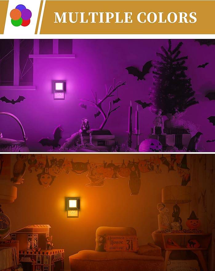 DORESshop Purple Night Light [2 Pack], Night Lights Plug Into Wall, Night Light Dusk to Dawn Sensor, LED NightLight Adjustable Brightness, Bedroom, Bathroom, Hallway, Stairs, Halloween, Party