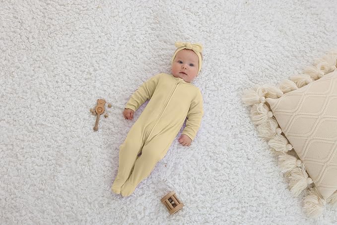 GUISBY Footed Long Sleeve Baby Pajamas with Zipper Cotton Infant Sleepwear