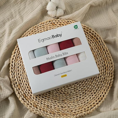 Muslin Baby Bibs for Boys Girls,10 Pack Super Absorbent Baby Bandana Drool Bibs Set for Teething and Drooling,100% Cotton Soft for Infant,Newborn