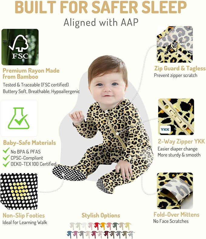 HAPIU Rayon from Bamboo Baby Footed Pajamas, 2 Way Zipper YKK, Footie for Baby Boy Girls, Newborn-24 Months