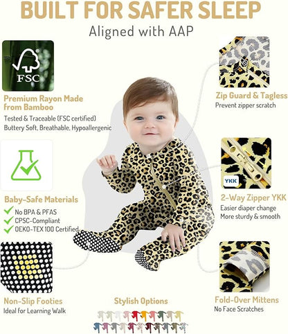 HAPIU Rayon from Bamboo Baby Footed Pajamas, 2 Way Zipper YKK, Footie for Baby Boy Girls, Newborn-24 Months