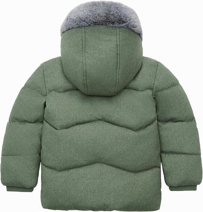 Rokka&Rolla Baby Boys' Sherpa Lined Puffer Jacket Warm Winter Coat with Mini Fur Trim Hood for Newborn Infants Toddler