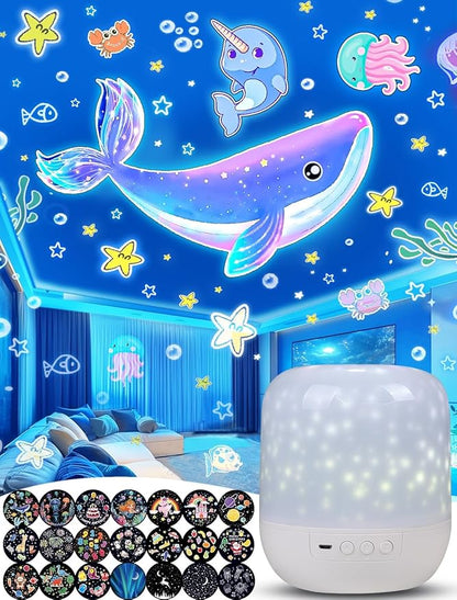 21 Sets of Films + Kids Night Light Projector, Projector Night Light for Kids Bedroom, Ceiling, Star Galaxy Projector with 360° Rotation, Dimmable for Baby Toddler Girl, Christmas, Nursery, Room Decor