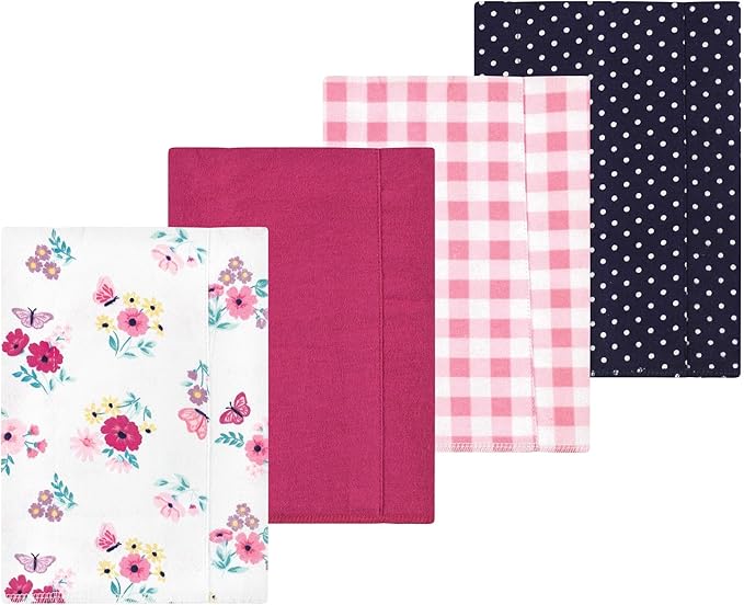 Luvable Friends Hudson Baby Flannel Burp Cloths 4pk, Pink Butterfly Meadow