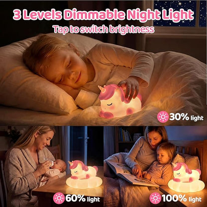 Mewaii Cloud Unicorn Night Light for Kids-Wireless Charging Cloud Base, 3-Level Dimmable 7-Color Changing & 30-Min Timer, Portable Girls Night Lamp, Cute Unicorn Gifts for Girls Baby Nursery Decor
