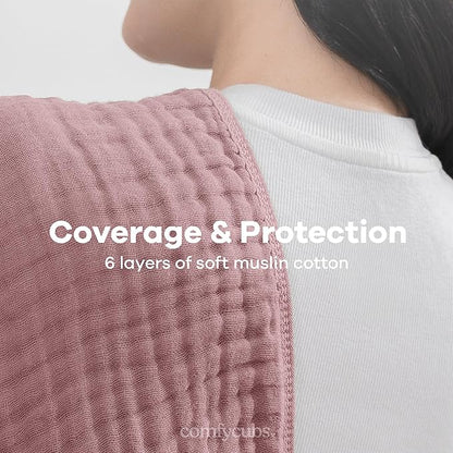 Comfy Cubs Muslin Burp Cloths 20" x 10", Pack of 6 - Large, 6-Layer, Ultra Absorbent 100% Cotton for Baby Drool and Messes - Soft, Safe & Gentle Baby Burp Cloths Set for Boys & Girls - Mauve