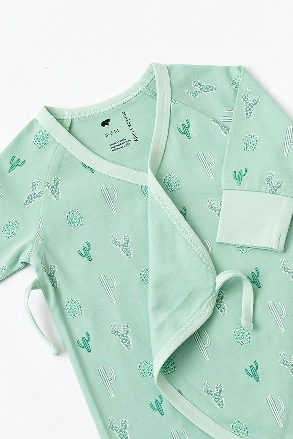 monica + andy Kimono Tie Long Sleeve One Piece, 100% Organic Baby Clothes for Girls & Boys, Preemie, Newborn & Infant