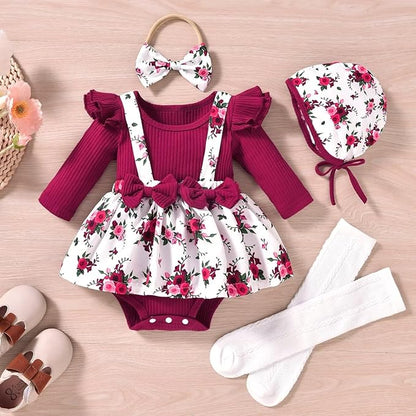 Unutiylo Preemie Newborn Baby Girl Clothes Romper Suspender Dress Fall Winter Outfits Ruffle Long Sleeve Jumpsuit