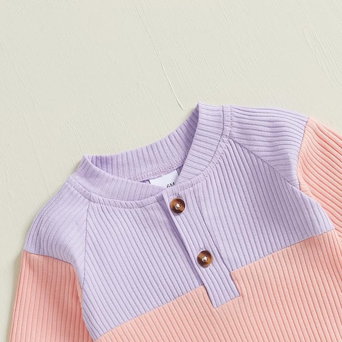 Thorn Tree Newborn Infant Baby Girl Clothes Ribbed Knitted Long Sleeve Romper Long Pants Stretchy Fall Outfits