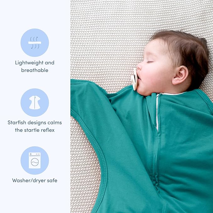 SleepingBaby Zipadee-Zip Transition Swaddle - Cozy Baby Swaddle Blanket with Zipper Convenience - Roomy Wearable Blanket for Easy Diaper Changes - Classic Teal, Medium (6-12 Month)