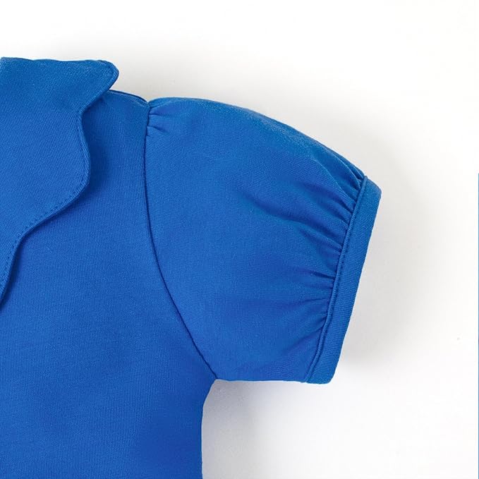 0-24M Infant Girls Ruffle Collar Romper Baby Girl Solid Color Bodysuit Casual Jumpsuit (Blue Short, 6-9 Months)