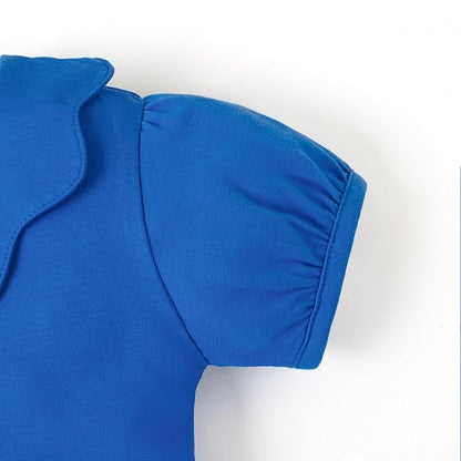 0-24M Infant Girls Ruffle Collar Romper Baby Girl Solid Color Bodysuit Casual Jumpsuit (Blue Short, 6-9 Months)