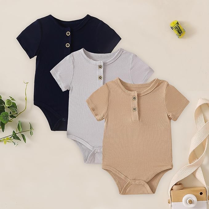ROMPERINBOX Bamboo Onsies Baby Boy Short Sleeve 3 Pack Baby Bodysuit for Newborn Infant 0-24 Months, Viscose from Bamboo