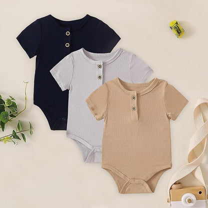 ROMPERINBOX Bamboo Onsies Baby Boy Short Sleeve 3 Pack Baby Bodysuit for Newborn Infant 0-24 Months, Viscose from Bamboo