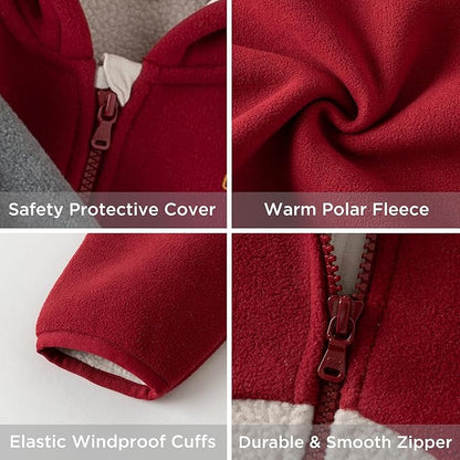 DAVE&BELLA Toddler Fleece Jacket, Baby Boys Girls Animal-shaped Hooded Zipper Long Sleeve Warm Spring Autumn Outerwear Coat