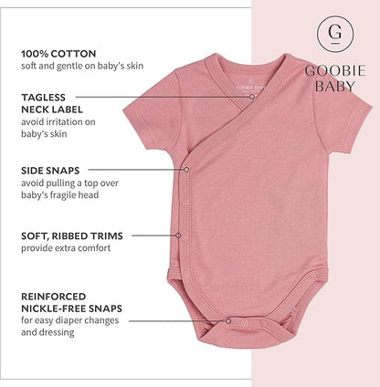 Baby Side Snap Bodysuit Set, 100% Cotton Boy Girl Unisex Kimono Onesie, 4 Pack